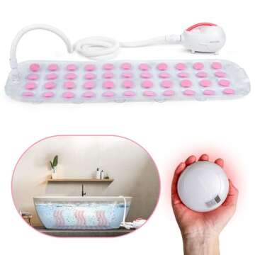 SereneLife Bubble Bath Mat – Portable Spa with Adjustable Intensity, Waterproof LED Light, Pillow & Remote Control for Ultimate Relaxation (Pink)