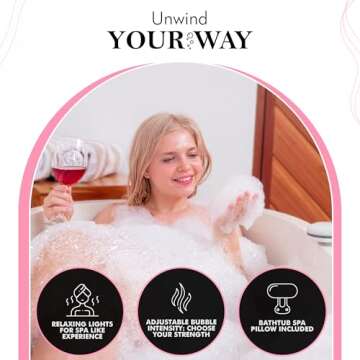 SereneLife Bubble Bath Mat – Portable Spa with Adjustable Intensity, Waterproof LED Light, Pillow & Remote Control for Ultimate Relaxation (Pink)