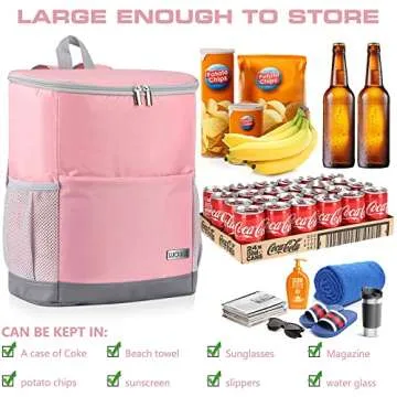 Insulated Outdoor - Leak Proof Backpack Cooler 30 Cans, Waterproof Lightweight Cooler Bag for 12h Hot/Cold Retention - Portable Soft Cooler for Travel, Camping, Beach, Lunch-Pink