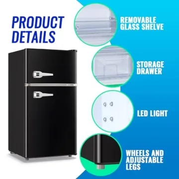 Compact TACOOL Mini Refrigerator with Freezer and Shelves