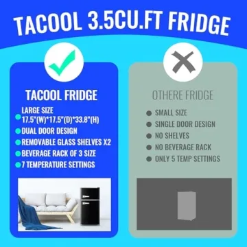 Compact TACOOL Mini Refrigerator with Freezer and Shelves