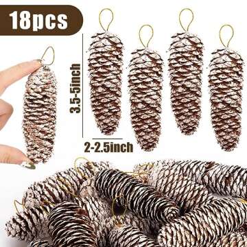 JOHOUSE 18PCS Snow Pinecone Ornaments, Large Spruce Pinecones Hanging Pinecones for Decorating Natur...