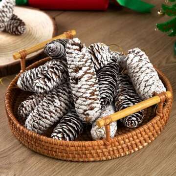 JOHOUSE 18PCS Snow Pinecone Ornaments, Large Spruce Pinecones Hanging Pinecones for Decorating Natural Pine Cones for Christmas Tree Hanging Decoration, Winter Vase Filler
