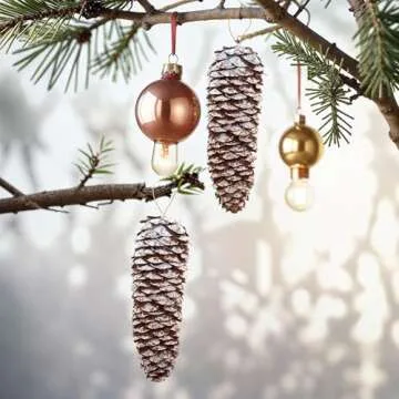 JOHOUSE 18PCS Snow Pinecone Ornaments, Large Spruce Pinecones Hanging Pinecones for Decorating Natural Pine Cones for Christmas Tree Hanging Decoration, Winter Vase Filler