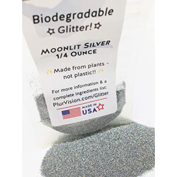Moonlit Silver Biodegradable Glitter 1/4 Ounce - Made from Plant Cellulose, Earth Friendly. Perfect for Body, Cosmetics, Crafts, DIY Projects. Can be Mixed with Lotions, Gels, Oils, Face Paint