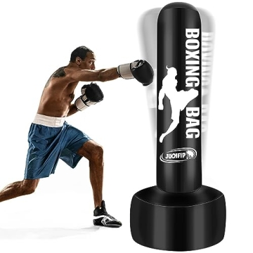 JUOIFIP Standing Punching Bag for Adults 69'' Heavy Bag with Stand Inflatable Boxing Bags Freestandi...