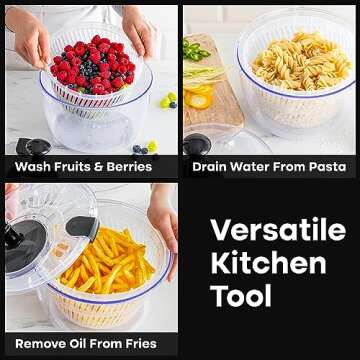 Joined Large Salad Spinner with Drain, Bowl, and Colander - Quick and Easy Multi-Use Lettuce Spinner, Vegetable Dryer, Fruit Washer, Pasta and Fries Spinner - 5.28 Qt