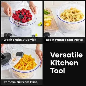 Joined Large Salad Spinner with Drain, Bowl, and Colander - Quick and Easy Multi-Use Lettuce Spinner, Vegetable Dryer, Fruit Washer, Pasta and Fries Spinner - 5.28 Qt