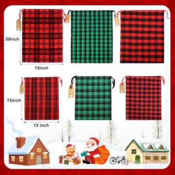 JOINDO 6 pcs Reusable Gift Bags, Large Cloth Gift Bags with Drawstrings, Christmas Gift Bags with Name Tags, Holiday Gift Bags for Presents (Red, Green)