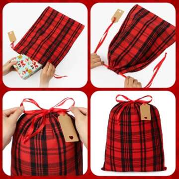 JOINDO 6 pcs Reusable Gift Bags, Large Cloth Gift Bags with Drawstrings, Christmas Gift Bags with Name Tags, Holiday Gift Bags for Presents (Red, Green)