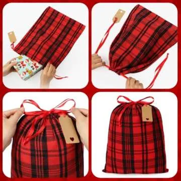 JOINDO 6 pcs Reusable Gift Bags, Large Cloth Gift Bags with Drawstrings, Christmas Gift Bags with Name Tags, Holiday Gift Bags for Presents (Red, Green)