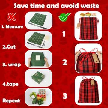 JOINDO 6 pcs Reusable Gift Bags, Large Cloth Gift Bags with Drawstrings, Christmas Gift Bags with Name Tags, Holiday Gift Bags for Presents (Red, Green)