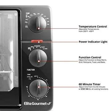 Elite Gourmet 6 Slice Toaster Oven Rotisserie XL Capacity