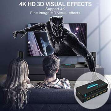 HDMI Switch SGEYR 5x1 HDMI Switcher 5 in 1 Out HDMI Switch Selector 5 Port Box with IR Remote Control HDMI 1.4 HDCP 1.4 Support 4K@30Hz Ultra HD 3D 2160P 1080P