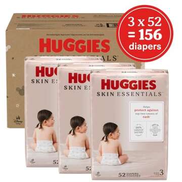 Huggies Size 3 Diapers, Skin Essentials Baby Diapers, Size 3 (16-28 lbs), 156 Count (3 Packs of 52)