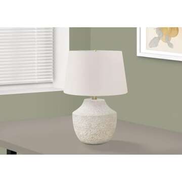Monarch Specialties I 9729 LightingTable Lamp, Cream Concrete, Ivory/Cream Shade, Modern