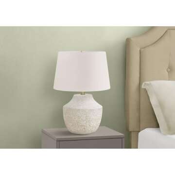 Monarch Specialties I 9729 LightingTable Lamp, Cream Concrete, Ivory/Cream Shade, Modern
