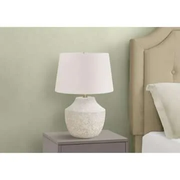 Monarch Specialties I 9729 LightingTable Lamp, Cream Concrete, Ivory/Cream Shade, Modern