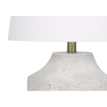 Monarch Specialties I 9729 LightingTable Lamp, Cream Concrete, Ivory/Cream Shade, Modern