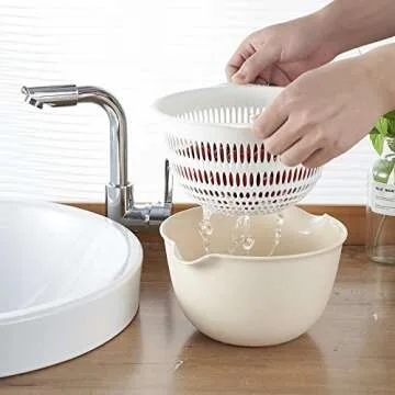 2-in-1 Kitchen Strainer and Colander Bowl Sets,Vegetable Washing Basket,BPA Free Plastic Double Layered Drain Basin and Basket,for Pasta Fruits Vegetable Cleaning Washing Mixing 2 Set