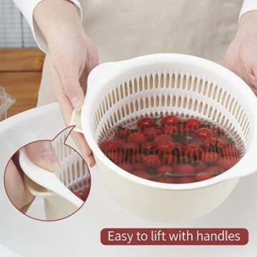2-in-1 Kitchen Strainer and Colander Bowl Sets,Vegetable Washing Basket,BPA Free Plastic Double Layered Drain Basin and Basket,for Pasta Fruits Vegetable Cleaning Washing Mixing 2 Set