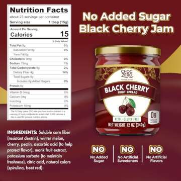 ChocZero Keto Black Cherry Jam - No Sugar Added, Low Carb, Keto Friendly, High in Fiber, Gluten Free...