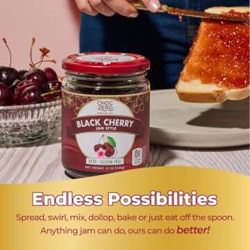 ChocZero Keto Black Cherry Jam - No Sugar Added, Low Carb, Keto Friendly, High in Fiber, Gluten Free, Naturally Sweetened with Monk Fruit (1 jar, 12 oz)