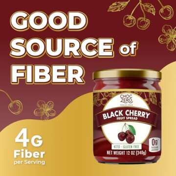 ChocZero Keto Black Cherry Jam - No Sugar Added, Low Carb, Keto Friendly, High in Fiber, Gluten Free, Naturally Sweetened with Monk Fruit (1 jar, 12 oz)