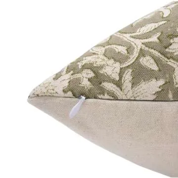 Fabritual Block Print Duck Canvas 16x16 Throw Pillow Covers, Handmade Vintage Pillow Covers for Sofa and Couch, Floral Print Outdoor Cushion Cover with Boho Home Decor (Manikarnika, Green)