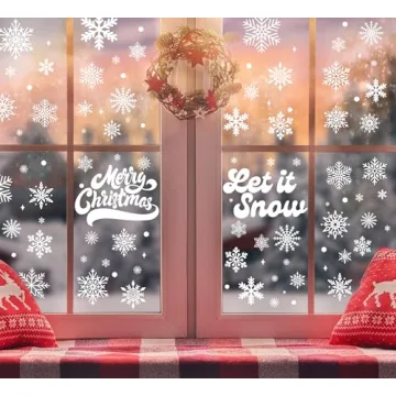 Festive 335Pcs Snowflake Window Clings for Christmas