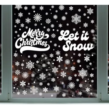 Festive 335Pcs Snowflake Window Clings for Christmas