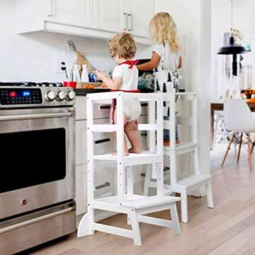 Step Stool for Kids, Adjustable Toddler Tower, Wooden, Kids Step Stool for Kitchen and Bathroom