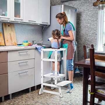 Step Stool for Kids, Adjustable Toddler Tower, Wooden, Kids Step Stool for Kitchen and Bathroom