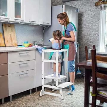 Step Stool for Kids, Adjustable Toddler Tower, Wooden, Kids Step Stool for Kitchen and Bathroom