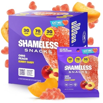 Shameless Snacks - Healthy Low Calorie Snacks, Low Carb Keto Gummies (Gluten Free) - 6 Pack OMG Peac...