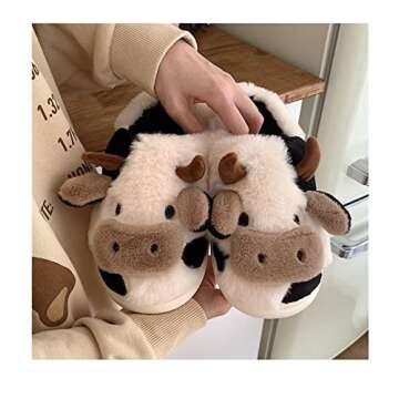 Cow Slippers for Women Men, Cartoon Plush Warm Cow Slippers for Girls, Cow Gift for Women and Ladies...