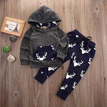 oklady Toddler Infant Baby Boys Deer Long Sleeve Hoodie Tops Sweatsuit Pants Outfit Set(0-3 Months)