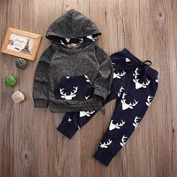 oklady Toddler Infant Baby Boys Deer Long Sleeve Hoodie Tops Sweatsuit Pants Outfit Set(0-3 Months)