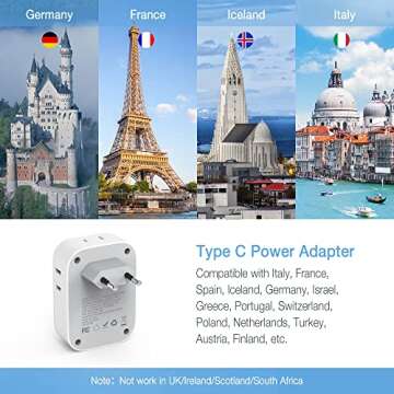 TESSAN 3 Pack European Travel Plug Adapter USB C, US to Europe Plug Adapter with 4 AC Outlets and 3 ...