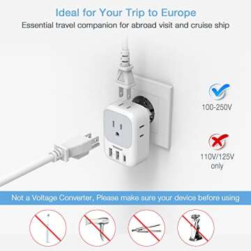 TESSAN 3 Pack European Travel Plug Adapter USB C, US to Europe Plug Adapter with 4 AC Outlets and 3 USB Ports, Type C Power Adaptor for USA to EU International Spain France Iceland Italy Greece