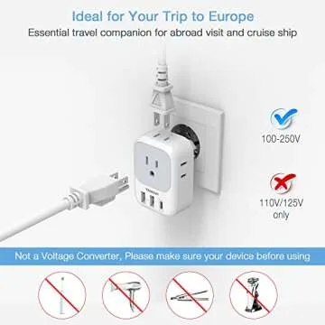 TESSAN 3 Pack European Travel Plug Adapter USB C, US to Europe Plug Adapter with 4 AC Outlets and 3 USB Ports, Type C Power Adaptor for USA to EU International Spain France Iceland Italy Greece