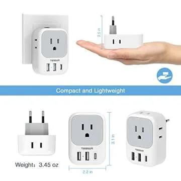 TESSAN 3 Pack European Travel Plug Adapter USB C, US to Europe Plug Adapter with 4 AC Outlets and 3 USB Ports, Type C Power Adaptor for USA to EU International Spain France Iceland Italy Greece