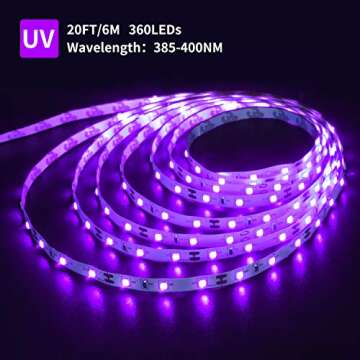 Ontesik 20ft LED Black Light Strip Kit - Flexible UV Lighting for Parties and Events