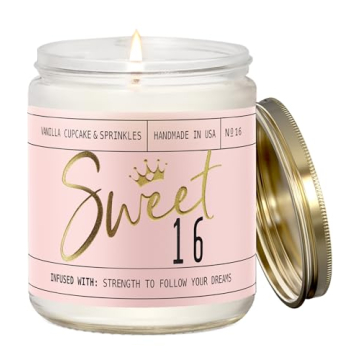 Sweet 16 Soy Candle Gift - Vanilla Cupcake & Sprinkles - Perfect for 16th Birthday