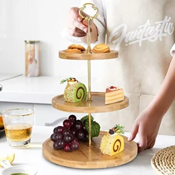 Renawe Elegant 3 Tier Bamboo Dessert Stand for Events