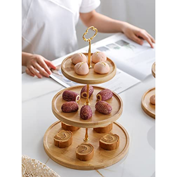 Renawe Elegant 3 Tier Bamboo Dessert Stand for Events