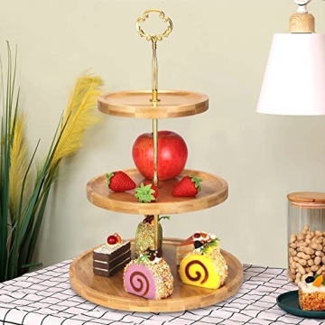 Renawe Elegant 3 Tier Bamboo Dessert Stand for Events