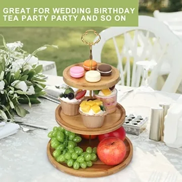 Renawe Elegant 3 Tier Bamboo Dessert Stand for Events
