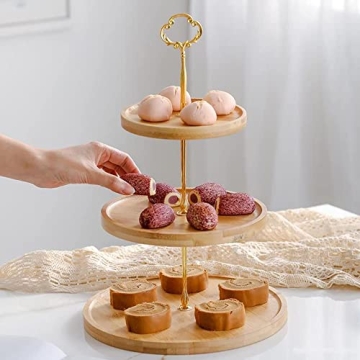 Renawe Elegant 3 Tier Bamboo Dessert Stand for Events