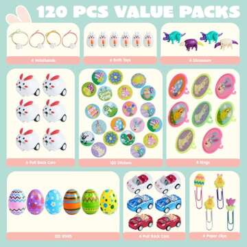 JOYIN 120 Pcs Toys Plus Stickers Prefilled Easter Eggs for Easter Eggs Hunt, Basket Stuffers Fillers, Theme Party Favor, Classroom Prizes Decoration